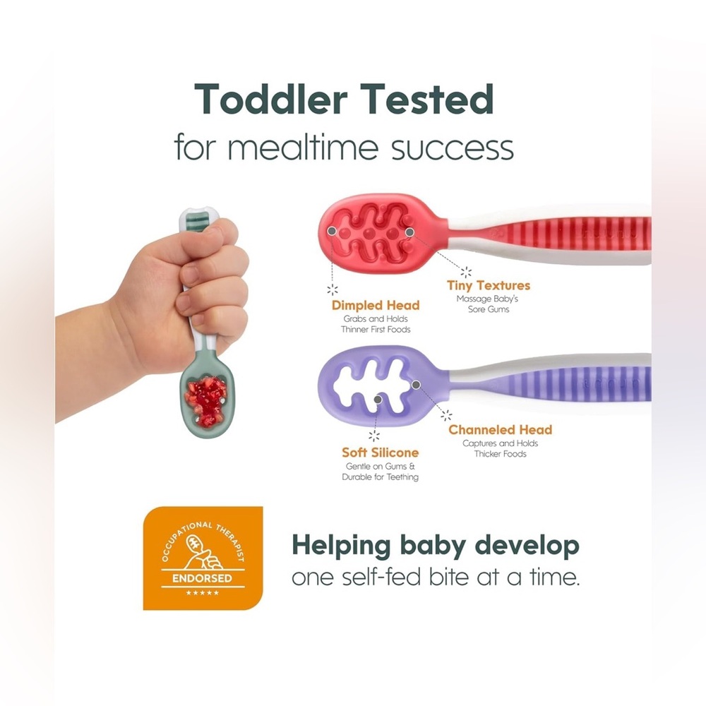 NumNum Baby Silicone Spoons Set for 6+ Months, BPA-Free, 2 Pack Blue/Orange - Picture 8 of 8